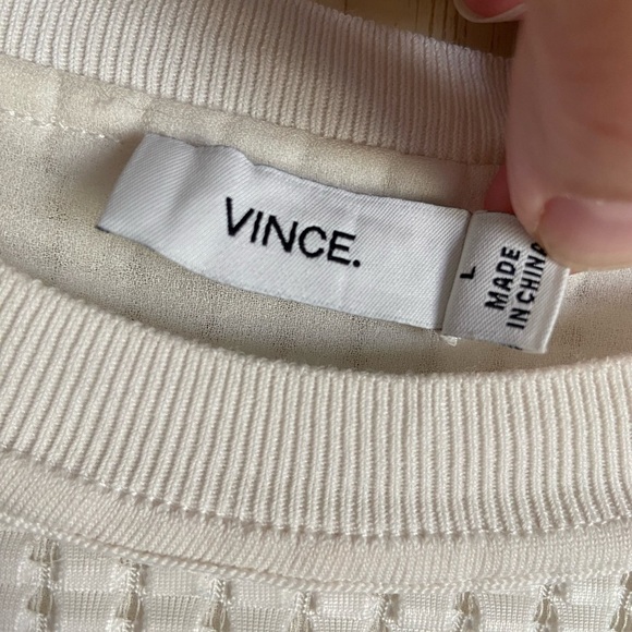 Vince White Textured Woven Lattice Knit Silk Top Sz Large - Picture 5 of 11